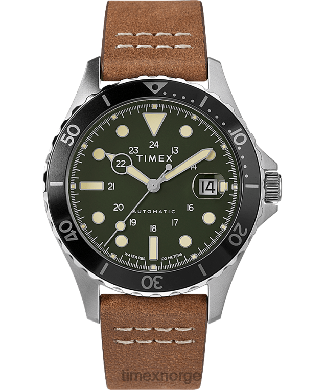 klokker | Timex navi xl automatisk 41mm lærremsklokke menn B84BR10 rustfritt stål/brun/grønn - Image 1