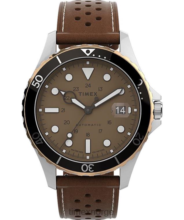 klokker_timex_navi_xl_automatisk_41mm_laerremsklokke_menn_b84br50_rustfritt_stal_brun_brun_gull_tone.jpg klokker | Timex navi xl automatisk 41mm lærremsklokke menn B84BR50 rustfritt stål/brun/brun/gull-tone - Image 1