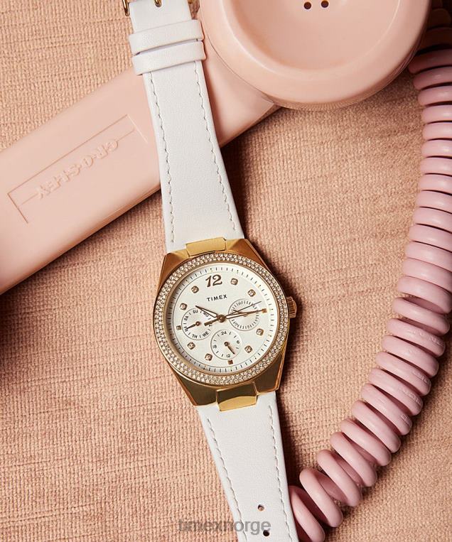 klokker | Timex simone multifunksjonsklokke med 38 mm lærreim kvinner B84BR364 gull-tone/hvit - Image 2
