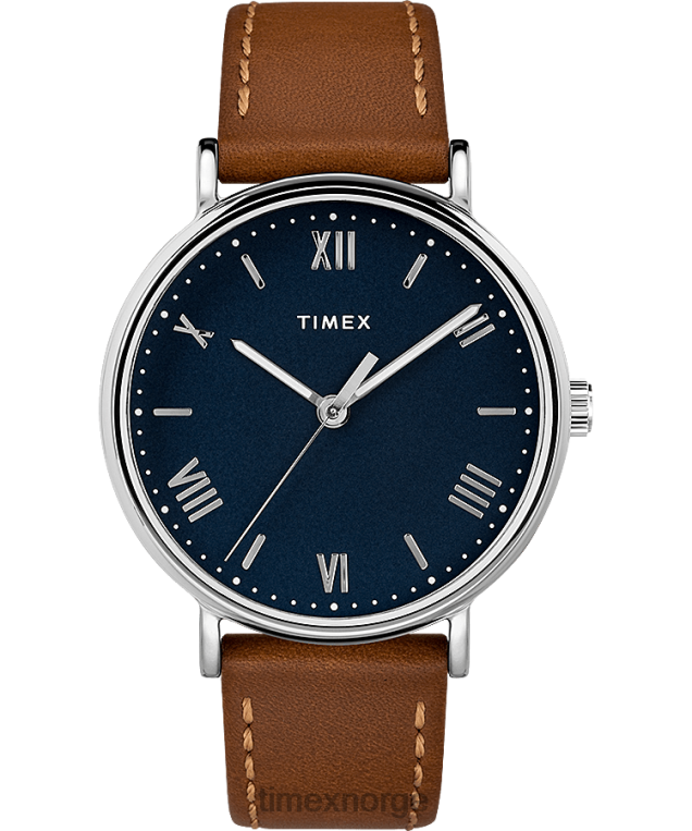 klokker | Timex southview 41mm lærreim klokke menn B84BR285 krom/brun/blå - Image 1