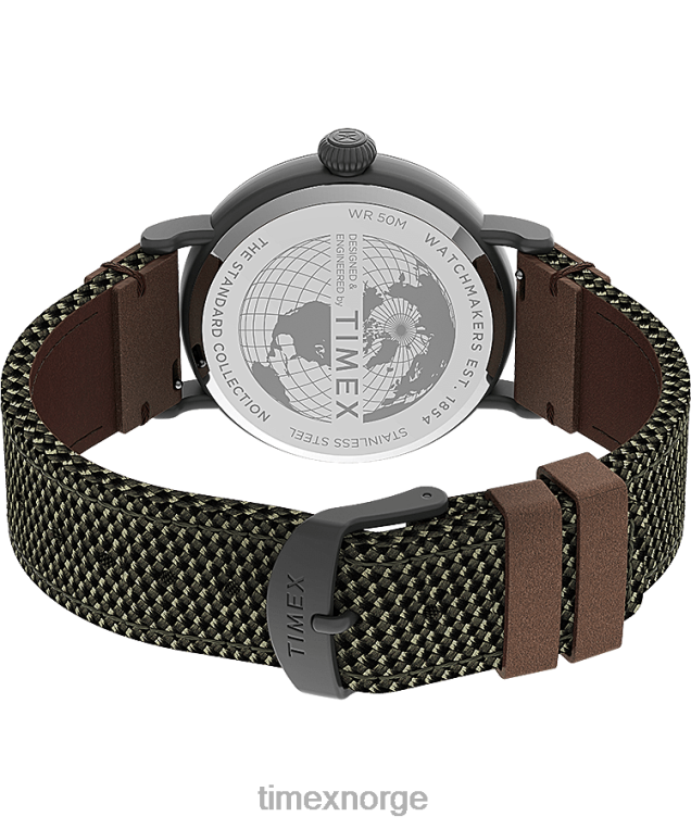 klokker | Timex standard 40 mm klokke i stoff og lærreim menn B84BR199 gunmetall/grønn - Image 5