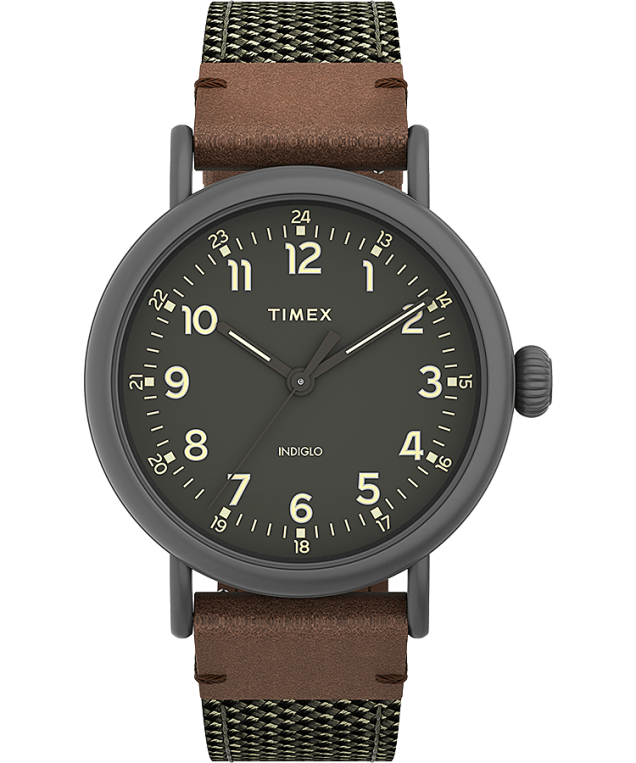 klokker | Timex standard 40 mm klokke i stoff og lærreim menn B84BR199 gunmetall/grønn - Image 1