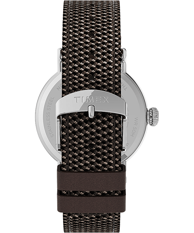 klokker | Timex standard 40 mm klokke i stoff og lærreim menn B84BR201 sølv-tone/brun/svart - Image 3