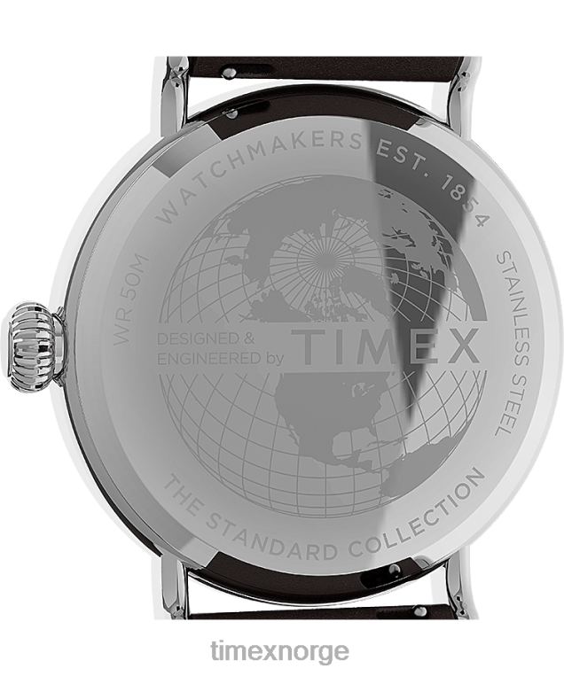 klokker | Timex standard 40 mm klokke i stoff og lærreim menn B84BR201 sølv-tone/brun/svart - Image 4
