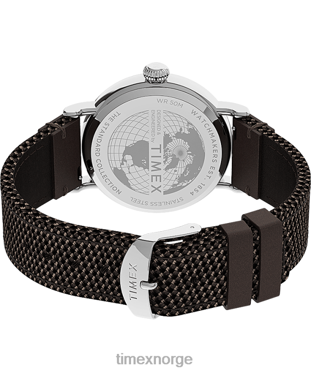 klokker | Timex standard 40 mm klokke i stoff og lærreim menn B84BR201 sølv-tone/brun/svart - Image 5