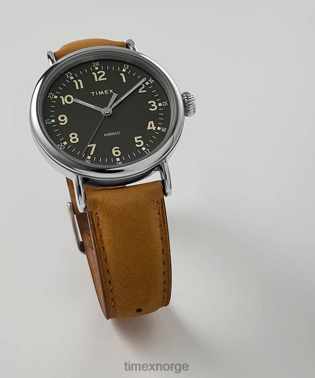 klokker | Timex standard 40 mm lærremsklokke menn B84BR216 sølv-tone/brun/grønn - Image 2
