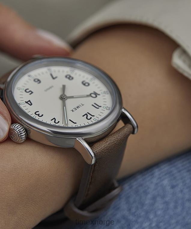 klokker | Timex standard 40 mm lærremsklokke menn B84BR216 sølv-tone/brun/grønn - Image 3