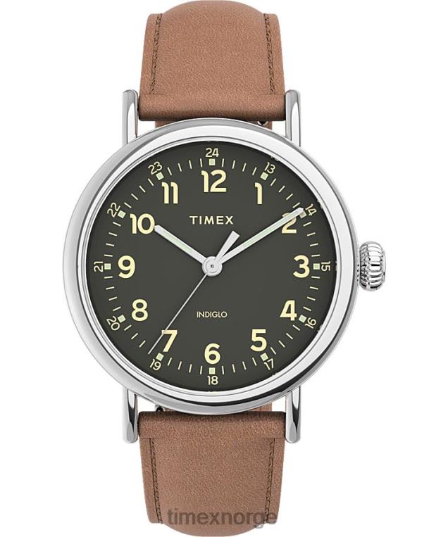 klokker | Timex standard 40 mm lærremsklokke menn B84BR216 sølv-tone/brun/grønn - Image 1