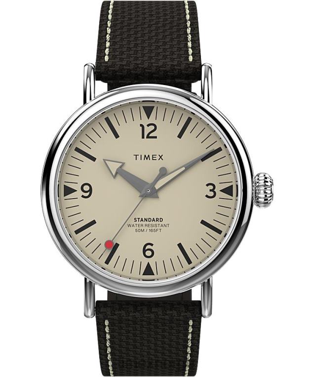 klokker | Timex standard 40 mm stoffremsklokke menn B84BR191 sølv-tone/brun/krem - Image 1