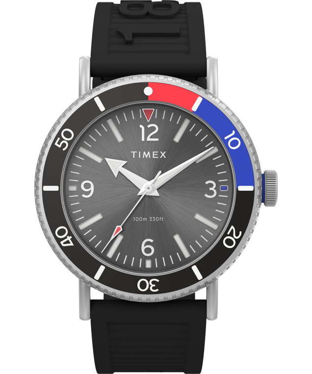 klokker | Timex standard dykker 43 mm miljøvennlig klokke i harpiksrem menn B84BR99 sølv-tone/sort/annet - Image 1