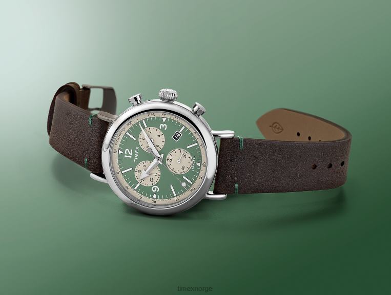 klokker | Timex standard kronograf 41 mm miljøvennlig klokke i lærreim menn B84BR103 sølv-tone/brun/grønn - Image 2