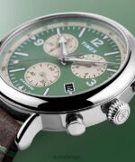 klokker | Timex standard kronograf 41 mm miljøvennlig klokke i lærreim menn B84BR103 sølv-tone/brun/grønn - Image 3