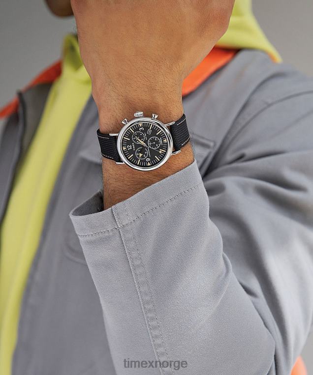 klokker | Timex standard kronograf 41 mm stoffremsklokke menn B84BR196 sølv-tone/svart - Image 4