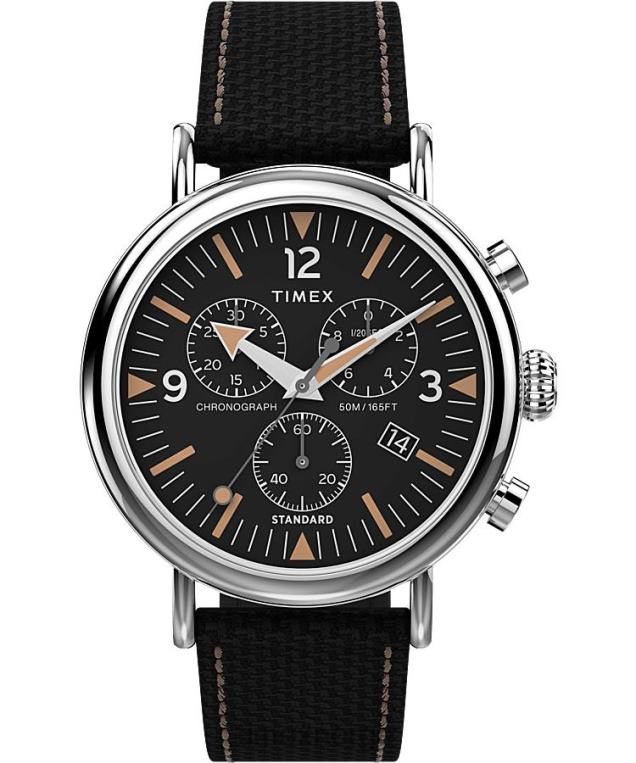 klokker | Timex standard kronograf 41 mm stoffremsklokke menn B84BR196 sølv-tone/svart - Image 1