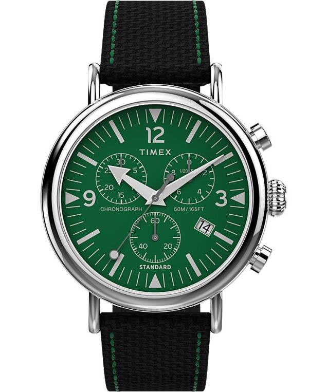 klokker | Timex standard kronograf 41 mm stoffremsklokke menn B84BR88 sølv-tone/svart/grønn - Image 1