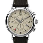 klokker | Timex standard kronograf 41 mm stoffremsklokke menn B84BR95 sølv-tone/brun/krem