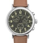 klokker | Timex standard kronograf 41mm lærremsklokke menn B84BR101 sølv-tone/brun/grønn