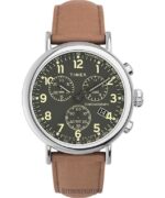 klokker | Timex standard kronograf 41mm lærremsklokke menn B84BR101 sølv-tone/brun/grønn