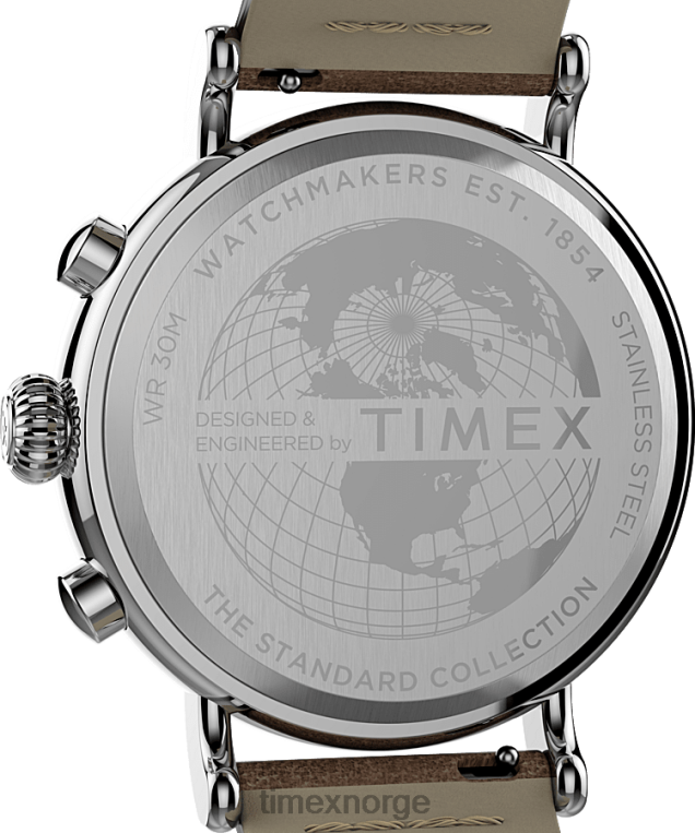 klokker | Timex standard kronograf 41mm lærremsklokke menn B84BR102 sølv-tone/tan/blå - Image 4