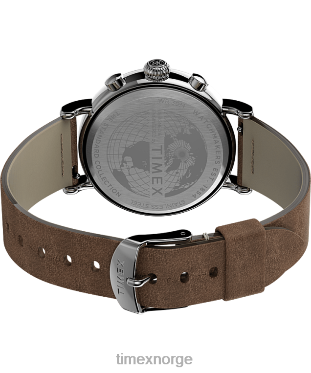klokker | Timex standard kronograf 41mm lærremsklokke menn B84BR102 sølv-tone/tan/blå - Image 5