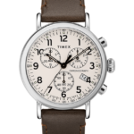 klokker | Timex standard kronograf 41mm lærremsklokke menn B84BR90 sølv-tone/brun/krem