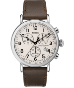 klokker | Timex standard kronograf 41mm lærremsklokke menn B84BR90 sølv-tone/brun/krem