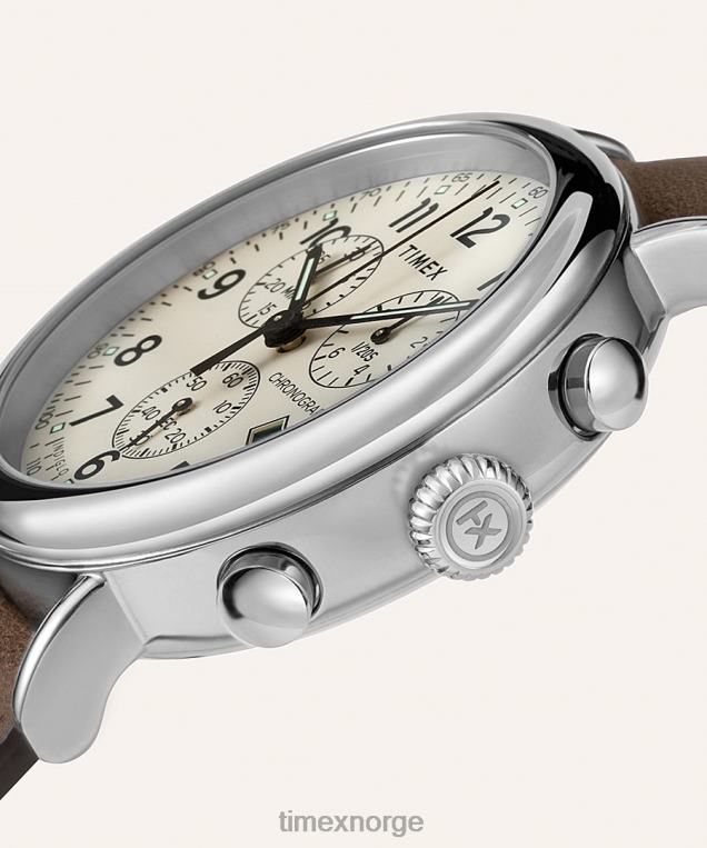 klokker | Timex standard kronograf 41mm lærremsklokke menn B84BR97 sølv-tone/brun/krem - Image 2