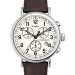 klokker | Timex standard kronograf 41mm lærremsklokke menn B84BR97 sølv-tone/brun/krem