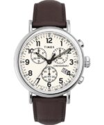 klokker | Timex standard kronograf 41mm lærremsklokke menn B84BR97 sølv-tone/brun/krem