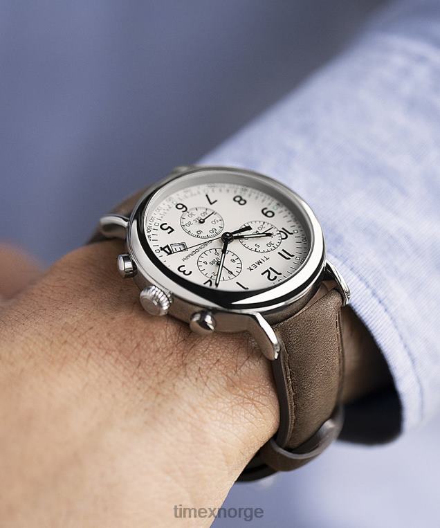 klokker | Timex standard kronograf 41mm lærremsklokke menn B84BR97 sølv-tone/brun/krem - Image 3