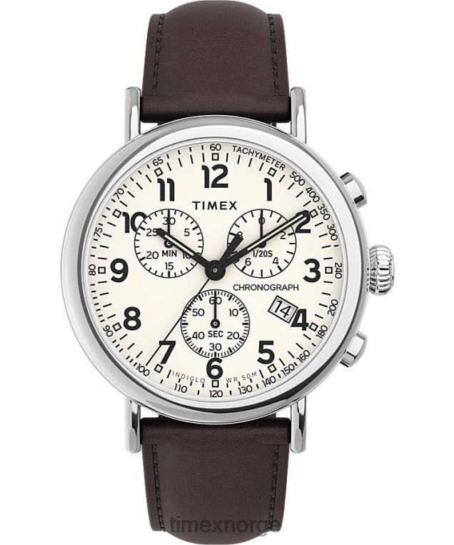 klokker | Timex standard kronograf 41mm lærremsklokke menn B84BR97 sølv-tone/brun/krem - Image 1