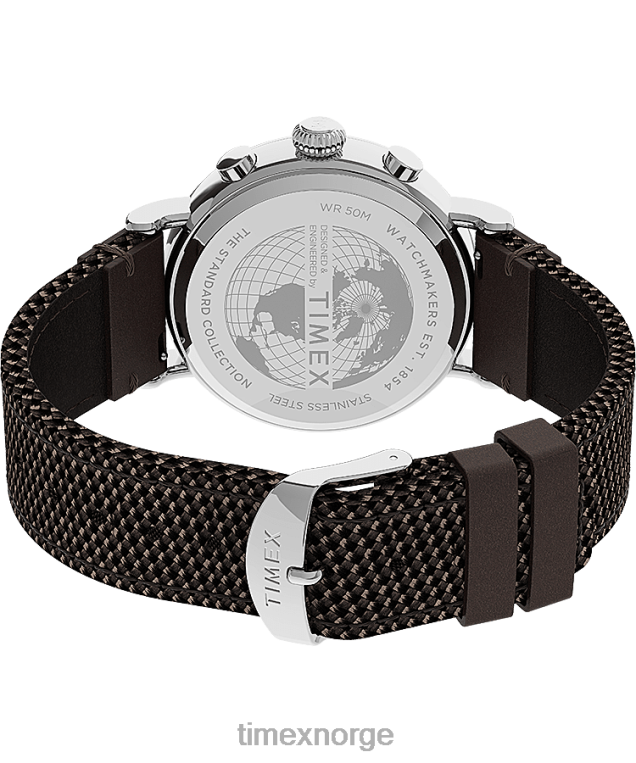 klokker | Timex standard kronograf 41mm stoff og lærreim klokke menn B84BR312 sølv-tone/brun/svart - Image 5