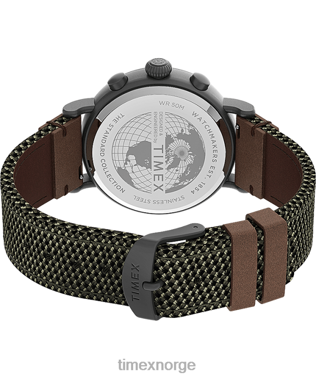 klokker | Timex standard kronograf 41mm stoff og lærreim klokke menn B84BR96 gunmetall/grønn - Image 5