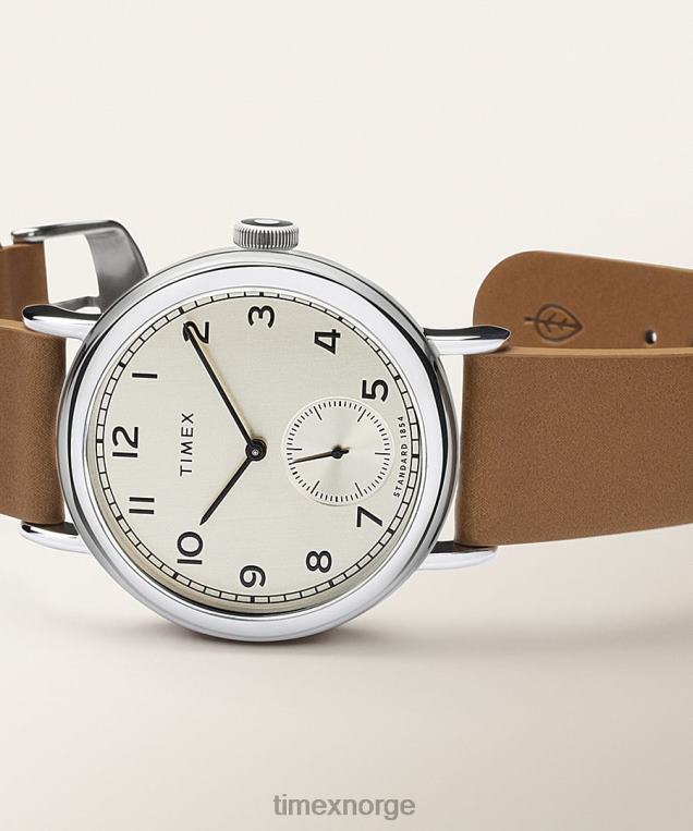 klokker | Timex standard mindre 40 mm epleskinn-reimklokke menn B84BR183 sølv-tone/brun/champagne - Image 2