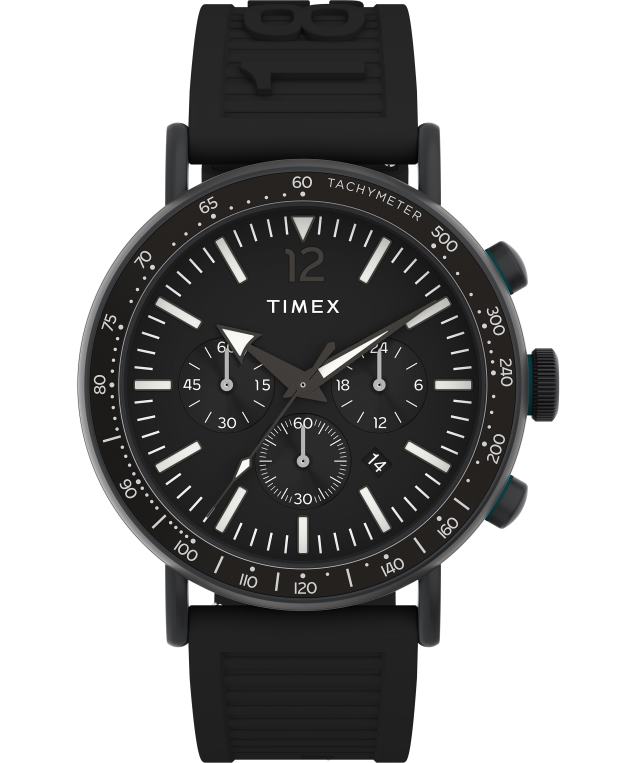 klokker_timex_standard_tachymeter_kronograf_43_mm_miljovennlig_klokke_i_harpiksrem_menn_b84br86_svart.jpg klokker | Timex standard tachymeter kronograf 43 mm miljøvennlig klokke i harpiksrem menn B84BR86 svart - Image 1