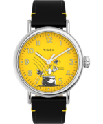 klokker | Timex standard x peanøtter med snoopy st patrick's day 40 mm lærremsklokke menn B84BR176 sølv-tone/svart/gul