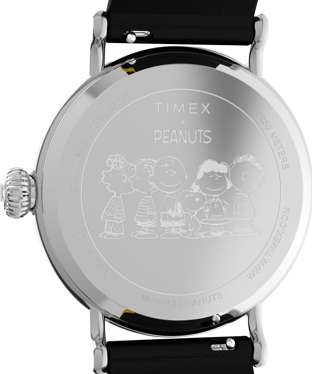 klokker | Timex standard x peanøtter med snoopy st patrick's day 40 mm lærremsklokke menn B84BR176 sølv-tone/svart/gul - Image 4