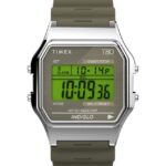 klokker | Timex t80 34mm harpiksremsklokke menn B84BR267 sølv-tone/grønn