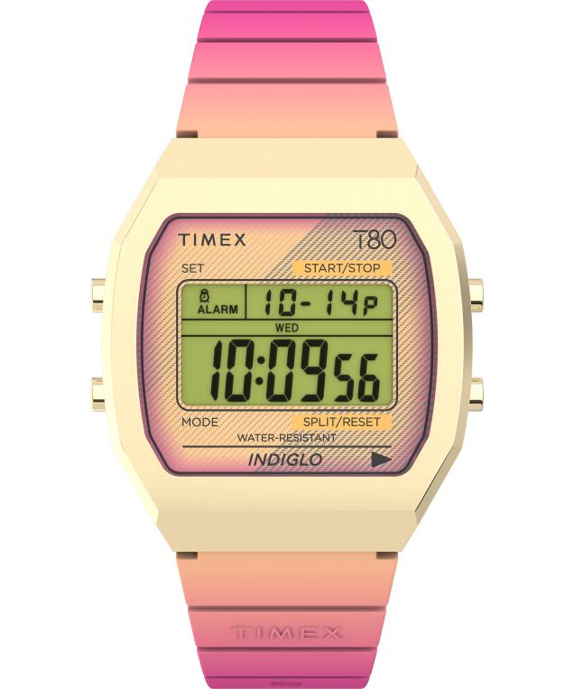klokker_timex_t80_stal_36mm_resin_reim_klokke_menn_b84br254_gull_tone_rosa.jpg klokker | Timex t80 stål 36mm resin reim klokke menn B84BR254 gull-tone/rosa - Image 1