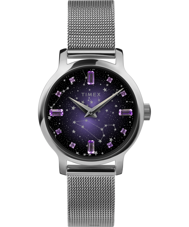 klokker | Timex transcendere himmelsk 31 mm armbåndsur i rustfritt stål kvinner B84BR383 sølv-tone/lilla - Image 1