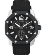 klokker | Timex ufc icon kronograf 45 mm silikonremsklokke menn B84BR100 sølv-tone/svart