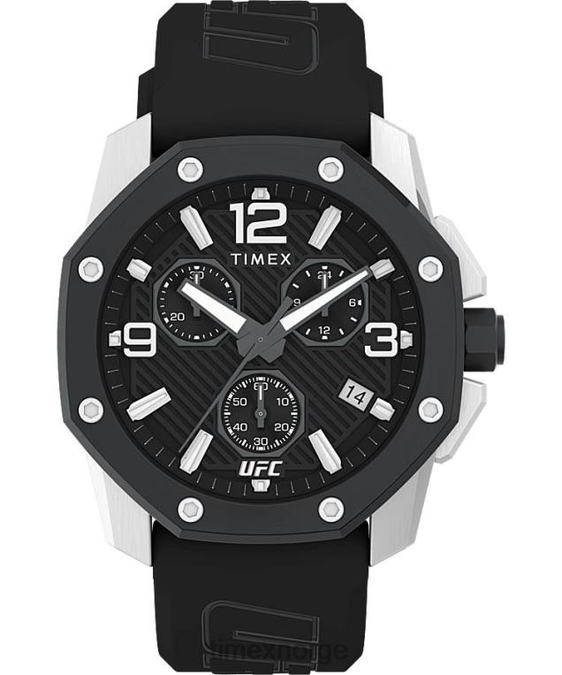 klokker | Timex ufc icon kronograf 45 mm silikonremsklokke menn B84BR100 sølv-tone/svart - Image 1