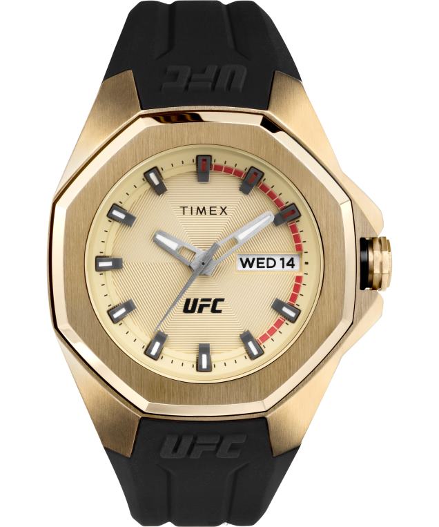 klokker | Timex ufc pro 44mm silikonremsklokke menn B84BR272 gull-tone/svart - Image 1