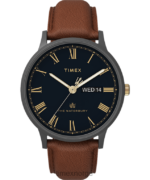 klokker | Timex waterbury classic day/date 40mm lærremsklokke menn B84BR230 gunmetal/brun/blå
