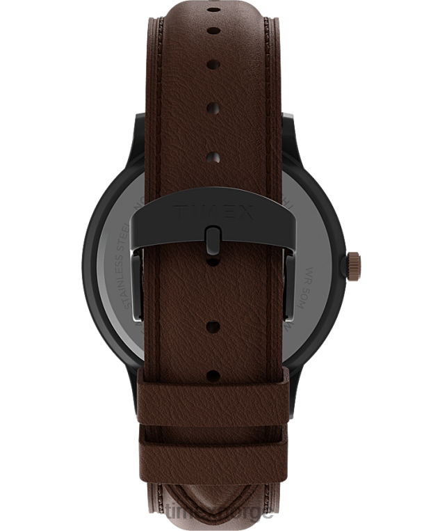 klokker | Timex waterbury classic day/date 40mm lærremsklokke menn B84BR230 gunmetal/brun/blå - Image 3