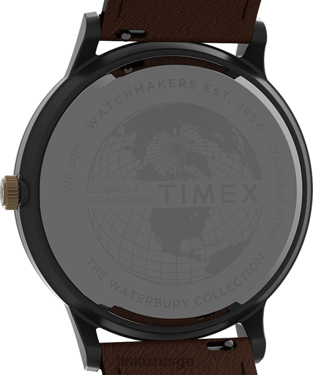 klokker | Timex waterbury classic day/date 40mm lærremsklokke menn B84BR230 gunmetal/brun/blå - Image 4