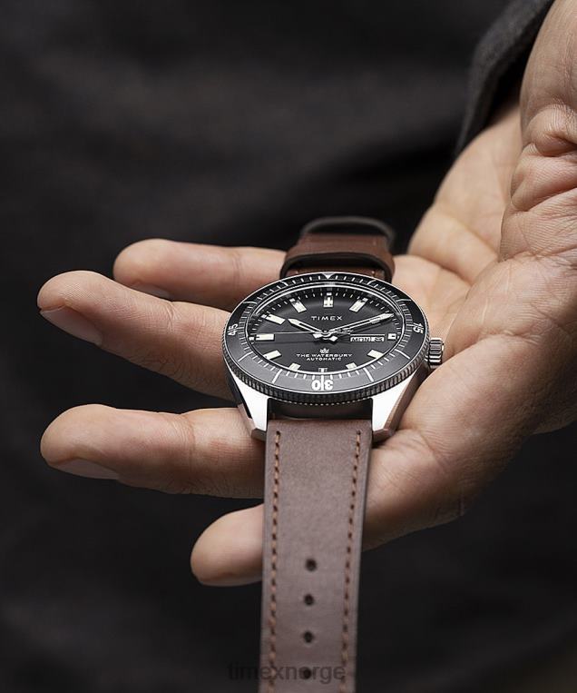 klokker | Timex waterbury dykke automatisk 40mm lærreim klokke menn B84BR33 rustfritt stål/brun/svart - Image 2