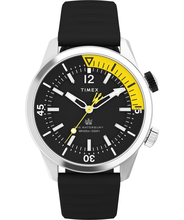 klokker | Timex waterbury dykkeklokke 41mm syntetisk gummirem menn B84BR115 rustfritt stål/svart - Image 1