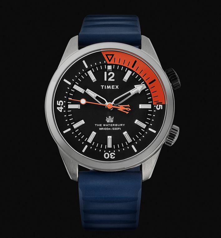 klokker | Timex waterbury dykkeklokke 41mm syntetisk gummirem menn B84BR120 rustfritt stål/blått/svart - Image 2