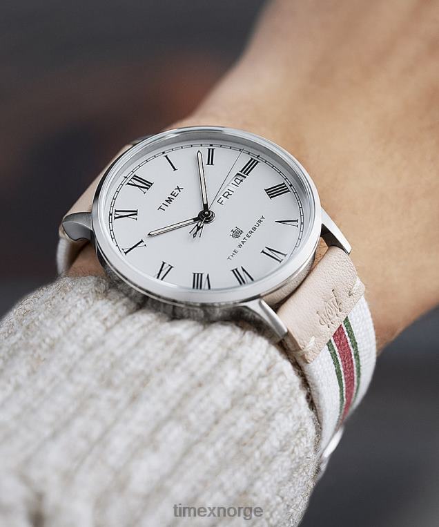klokker | Timex waterbury klassisk 40 mm klokke med reim i blandet materiale menn B84BR205 rustfritt stål/hvit/grå - Image 2